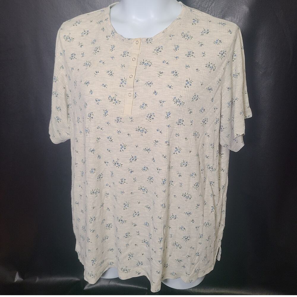 Vintage 90s Basic Editions Gray Ribbed Shirt Floral Print Size 2X